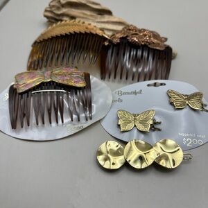 Gold and Brown Vintage Hair Comb Set